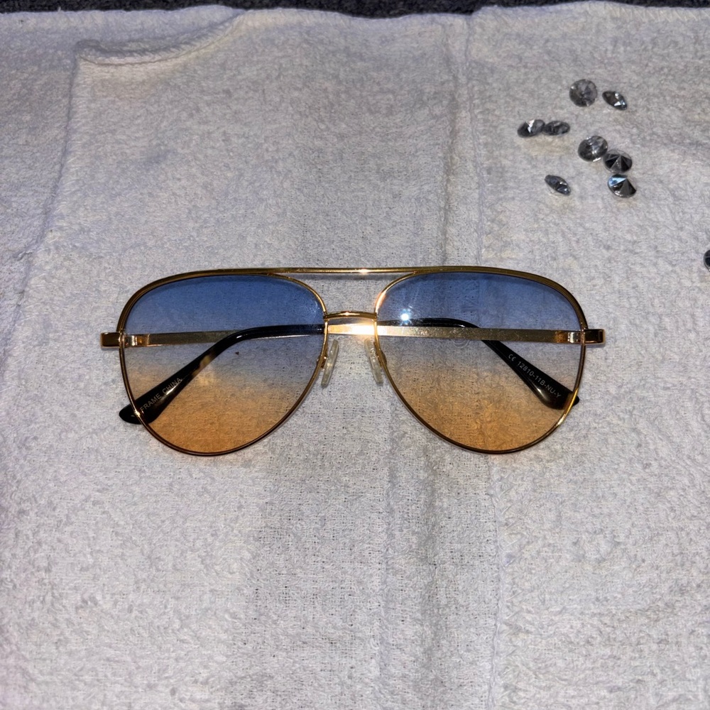 Gold Frame Ombre Blue to Brown Aviator Sunglasses